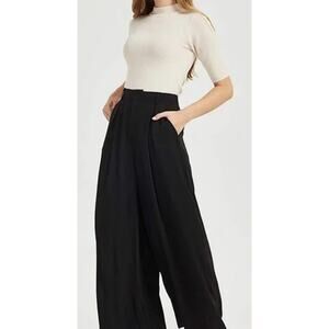 Tronjori Palazzo Pants Women 2X Black Wide Leg Vacation NEW Plus Size Lagenlook